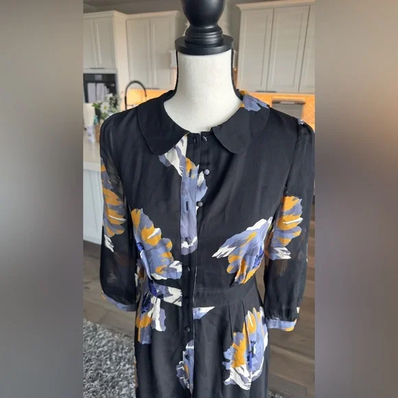 Boden Black Floral Button Front Midi Dress – Women’s Size 2R - Picture 5 of 8